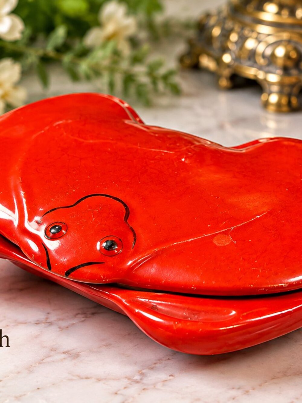 LOB-10--Vintage Czechoslovakia Red Lobster Covered Dish with Lid Mid Century